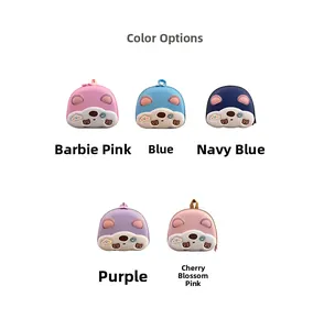 Dettaglio degli zaini per bambini a forma di orsetto in rosa, blu, blu navy e viola