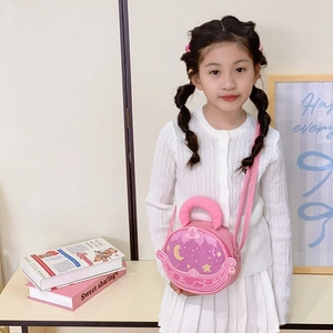 Prinzessin-Mond-Tasche für Mädchen in Rosa mit Sternenmuster und Umhängeriemen