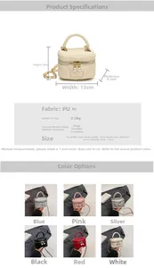 Detailed size chart and multi-color view of mini quilted chain crossbody bag for women