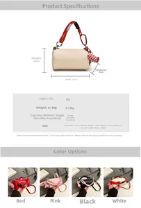 Tabella taglie mini borsa cilindrica con dimensioni 13x8x6cm e quattro opzioni colore
