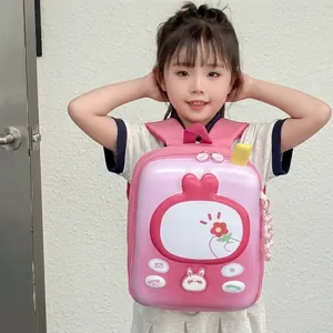 Lightweight pink hard shell toddler backpack with cute cartoon rabbit and flash light