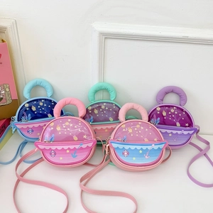 Kinder Umhängetasche PU Leder PVC Transparent Cartoon Stern Meerjungfrau Runde Crossbody Handtasche Für Kleinkinder Mädchen