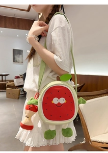 Creative watermelon-shaped crossbody bag with a cute apple plush charm detail