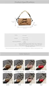 Guía de tallas para bolso bandolera de ante con lunares mostrando medidas y dimensiones
