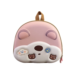 Zaino per bambini a forma di guscio rosa e bianco con decorazioni 3D di orsi e nuvole