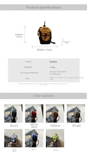 Detailed dimension chart and material specs for mini crossbody bags for children