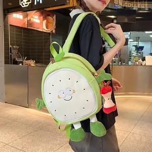 Cute fruit-themed backpack for women with cartoon dragon fruit design and charm
