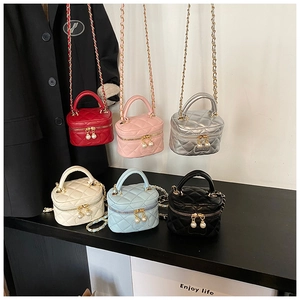 Mini quilted box bags with pearl chain strap in six vibrant fashion colors