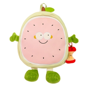 Cute green dragon fruit cartoon backpack for girls with plush limbs and apple charm