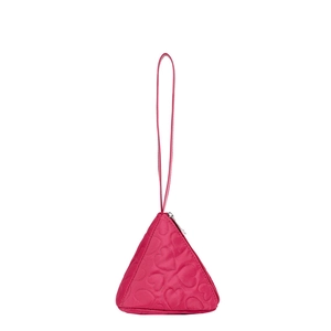 Rosarote Mini-Münztasche in Dreieckform mit Herzsteppung und praktischer Handschlaufe