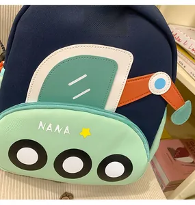 Close-up of lightweight kids backpack with cartoon excavator design and contrast colors