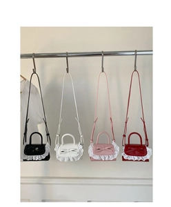 Mini PU leather crossbody bags with bows and lace trim in black, white, pink and red