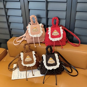 Sacs à dos en velours côtelé pour tout-petits avec pois, dentelle et broderie d'ours mignons