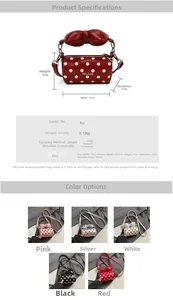 Detailed size chart for the mini polka dot children handbag with chain strap and PU fabric