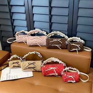 Bolsos cilíndricos para niños estilo princesa con lunares, encaje y lazos decorativos