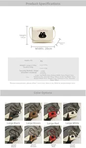 Detailed size chart for kids cartoon cat PU shoulder bags with dimensions and weight