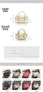 Size comparison chart for patent leather crossbody bags in large and small dimensions