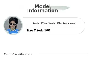 Detailed size guide for toddler backpack showing model height 105cm and 100 size fit