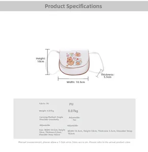 Guide des tailles montrant dimensions et détails de la mini sacoche en PU de 10x10cm