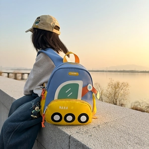 Lightweight toddler backpack with cute bus design and soft padded straps for school
