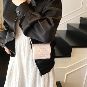 Quilted mini crossbody bag for girls with cute cat embroidery and chain strap