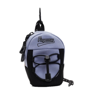 Mini canvas crossbody bag for kids featuring purple contrast design and hiking buckle