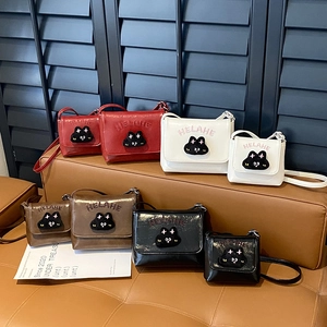 Kids Crossbody Bag PU Leather Cute Cartoon Cat Patch Letter Embroidery Flap Shoulder Bag For Toddlers Girls Boys