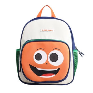 Cartoon bee and rabbit toddler backpack with colorful patchwork design and smile pattern