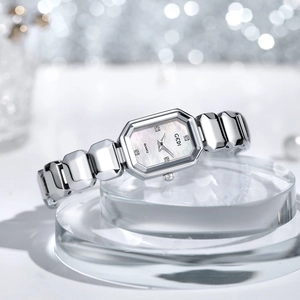 GEDI Women's Quartz Watch with Octagonal Pearl Dial and Silver Metal Bracelet