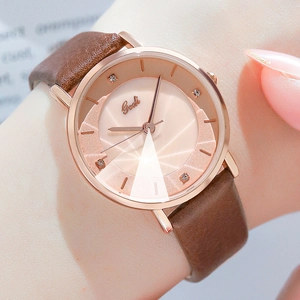 Elegante orologio da donna Gedi con cinturino in pelle marrone e quadrante rosa oro