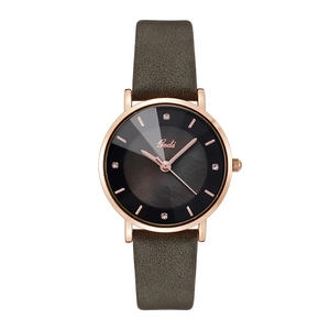 Elegante orologio da donna al quarzo con cinturino in pelle marrone e cassa in oro rosa