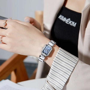 Elegant GEDI octagonal stainless steel quartz watch with silver metal strap for women