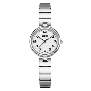 Montre GEDI minimaliste en argent pour femme avec cadran blanc et bracelet métallique