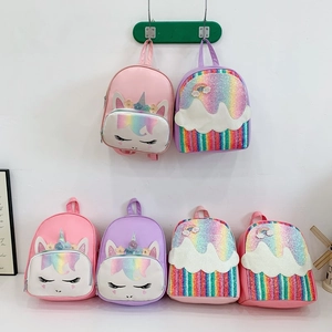 Kids Backpack PU Leather Sequin Unicorn Rainbow Cloud Cute Kindergarten School Bag For Toddler Girls Lightweight
