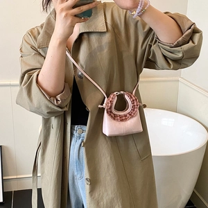 Pink mini crossbody bag for kids with stylish ruffled scrunchie handle for girls