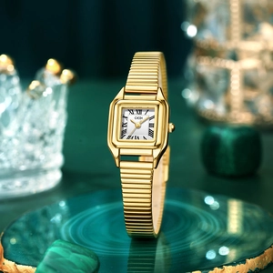 Women Quartz Watch Retro Square Case Stainless Steel Band Roman Numerals Elegant Waterproof Luxury Ladies Wristwatch