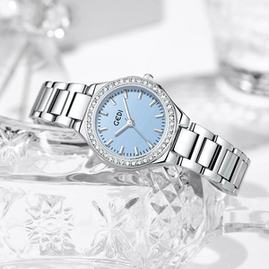 Elegant Women's Quartz Watch With Round Dial Rhinestone Bezel Metal Link Strap Fashion Water Resistant Wristwatch