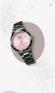 Détail de la montre GEDI avec cadran rose soleil et bracelet en métal gris anthracite