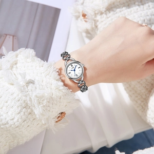 Elegant silver chain link watch for women with white dial and classic blue hands