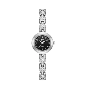 Montre bracelet élégante pour femme en argent avec cadran noir et cristaux brillants