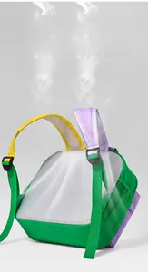Close-up of breathable honeycomb mesh back panel on kids cartoon backpack for ventilation