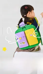 Detailed view of lightweight breathable color-block kids backpack with multi-pockets