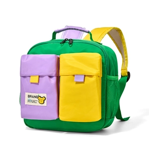 Close-up of contrast color backpack with durable nylon fabric and mesh side pockets