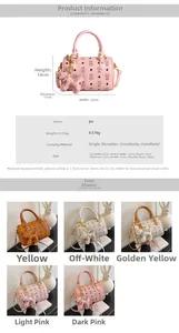 Detailed size guide for Boston style mini PU leather bag with cute teddy bear charm