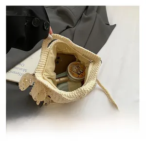 Top view of handmade straw bucket bag showing large internal capacity for essentials