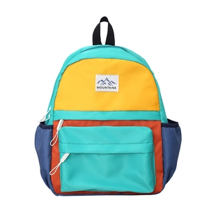 Kids lightweight color-block backpack with mountain label in green yellow and blue