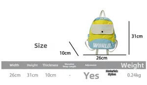 Größentabelle mit Maßen für den Kinderrucksack aus Nylon mit verstellbaren Trägern
