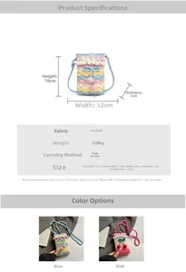 Detailed size chart and specifications for the lightweight knitted cherry phone bag
