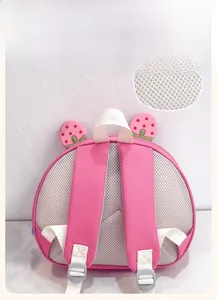 Breathable honeycomb mesh back panel and pink straps on the cartoon kids backpack
