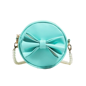 Sac à bandoulière rond vert menthe pour fille avec grand nœud et chaîne en perles